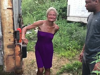 Alfresco interracial less granny