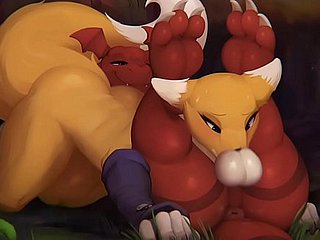 Renamon x Guilmon Blowjob Furry