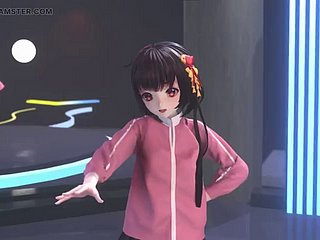 Etek ve çoraplarla dans eden sevimli kız + yavaş yavaş soyunma (3D HENTAI)