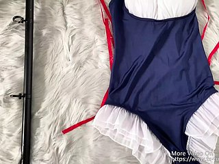 NANA Zelf-bondage meisje in dood reservoirwater met gasmasker, orgasme met vibrator