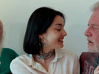 Young night has triptych involving elderly individuals together with she swallows cum