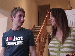 MILF Deepthroats young cock then rides rolling in money