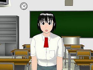 3D 애니메이션은 그녀의 무릎에 하드 거시기를 불어 여학생